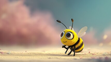 Cute cartoon bee walking