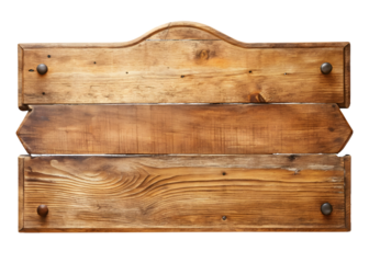 Rustic Wooden Sign with Three Horizontal Planks and Metal Rivets vintage isolated on a transparent background