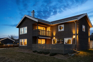 Modern luxury villa exterior in minimal scandinavian style, 3d render