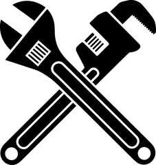 Obraz premium Two crossed wrenches symbolizing repair and construction on a white background.