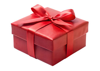 Fototapeta premium Square Red Gift Box With Red Satin Ribbon And Bow Isolated present isolated on a transparent background