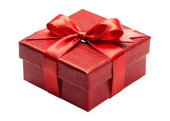 Red Gift Box With Satin Ribbon Bow Isolated present isolated on a transparent background