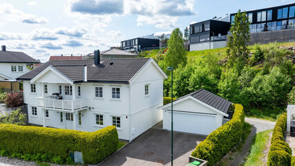 Modern villa exterior in minimal scandinavian style, 3d rendering