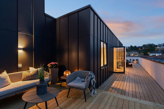 Modern villa exterior in minimal scandinavian style, 3d rendering