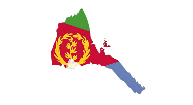 Map of eritrea filled with the eritrean flag, showcasing the countrys shape and national symbol, isolated on transparent background a patriotic representation of eritrean geography and identity