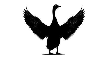 a silhouette of a goose with its wings spread widebeak, bird, black, crane, flap, floor, goose, illustration, profile, spread, stand, white, wing 