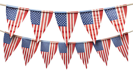 Fototapeta premium Festive patriotic bunting with american flag design isolated on transparent background, perfect for celebrating independence day and other national holidays