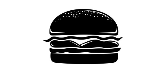a black and white hamburger iconblack, cheeseburger, food, hamburger, icon, illustration, lettuce, roll 