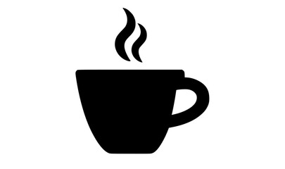 a black and white silhouette of a coffee cup with steambeverage, black, coffee, coffee cup, cup, hot, icon, illustration, liquid, mug, profile, steam, tea 