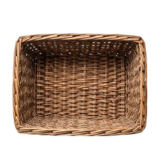Rustic rectangular woven basket from above empty natural fibers storage container isolated on transparent background