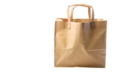 Brown paper bag isolated on transparent background, versatile for shopping, carrying groceries, and promoting ecofriendly packaging options