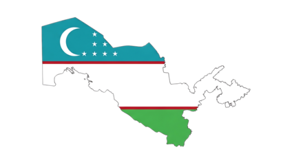 Uzbekistan map outline with flag isolated on transparent background the flag of uzbekistan features three horizontal bands of blue, white, and green, separated by thin red stripes