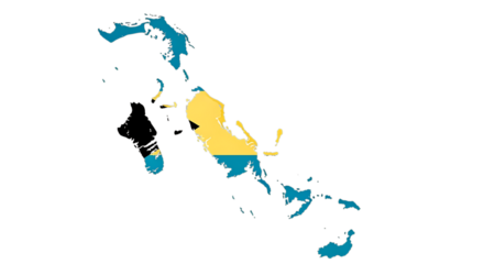 Map of bahamas isolated on transparent background featuring the national flag, showcasing the countrys geographical outline and patriotic symbol, ideal for educational or travelrelated content