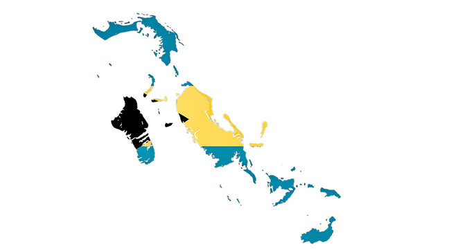 Map of bahamas isolated on transparent background featuring the national flag, showcasing the countrys geographical outline and patriotic symbol, ideal for educational or travelrelated content