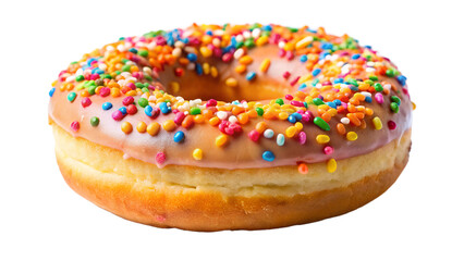Delicious donut with colorful sprinkles isolated on transparent background, a sweet treat that is perfect for breakfast, dessert, or any time of day
