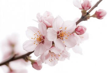 Fototapeta premium Detailed view of Plum flowers against a plain white backdrop