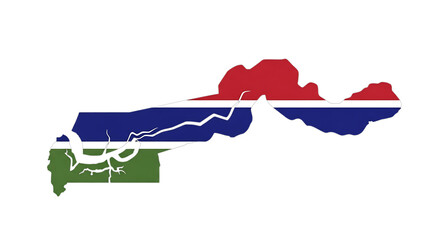 Map of gambia isolated on transparent background showing the countrys flag within its borders, a geographical representation of the nation with its unique shape and colors, perfect for educational pur