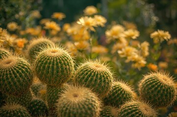 Detailed shot of a group of round cacti