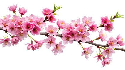 Delicate pink cherry blossoms on a branch, symbolizing spring and renewal, isolated on transparent background, perfect for floral designs and greetings