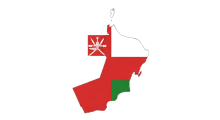 Map of oman with flag isolated on transparent background the omani flag consists of three stripes of white, red, and green, with a red bar containing the national emblem the country is located in the 