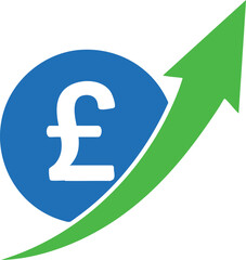 Vector art of british pound symbol with green arrow indicating growth