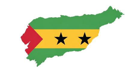 Map of sao tome and principe with flag isolated on transparent background the flag features green, yellow, and red fields with two black stars the country is an island nation in the gulf of guinea