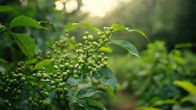 black pepper vine with green drupes in kerala zoom out video