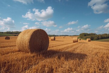 Fototapeta premium Harvesting Hay in an Agricultural Field