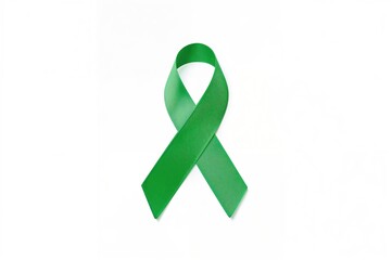 Kelly green ribbon symbolizing awareness for gallbladder and bile duct cancer, bipolar disorder, and mental health conditions in February, isolated on white with clipping path
