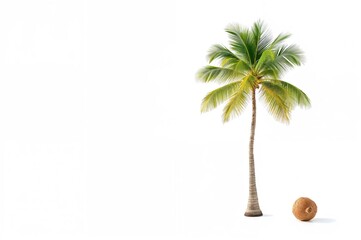 Obraz premium Isolated coconut and palm tree illustrations on a plain white backdrop