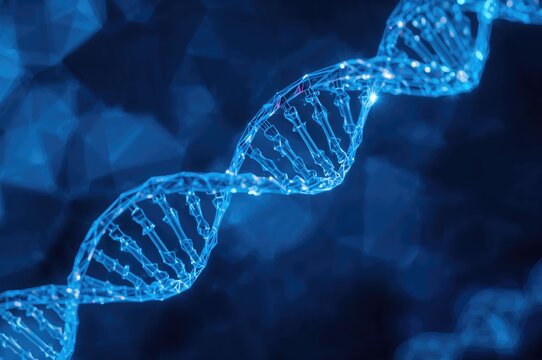 3D Polygonal Wireframe of a DNA Helix Spiral in Abstract Style