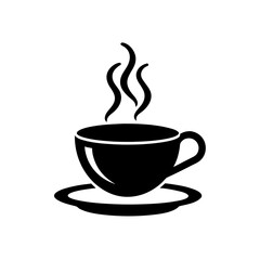 Obraz premium Steaming cup on saucer icon on transparent background silhouette