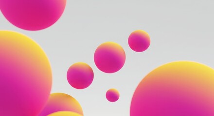 Vibrant pink and yellow spheres in motion against a white background