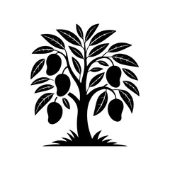 vector tree silhouette, black and white mango tree design, mango design, tree, tree vector, tree silhouette © Rafia