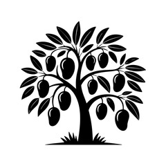 black and white tree, black and white mango tree design, mango tree design, tree mango,  mango silhouette, tree silhouette design  © Rafia