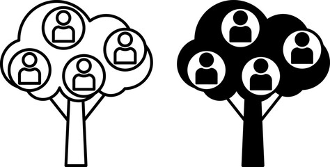 Family Tree Icons. Black and White Vector Illustrations. Family Relationships. Family Concept