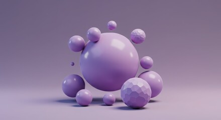 Abstract composition of pastel purple spheres