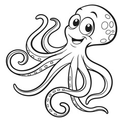 Happy cartoon octopus with curly tentacles illustration