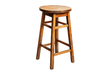 A rustic wooden stool stands alone against a bright, white background, inviting warmth and simplicity into any cozy space isolated on transparent background