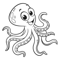 Happy cartoon octopus with wavy tentacles animal marine