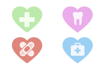 Obraz premium Medical Heart Icons Representing Healthcare Emergency Services and General Wellness