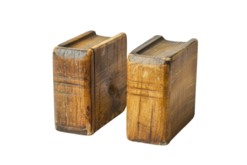 Rustic wooden bookends creating a charming accent for a cozy reading nook in a sunlit room isolated on transparent background