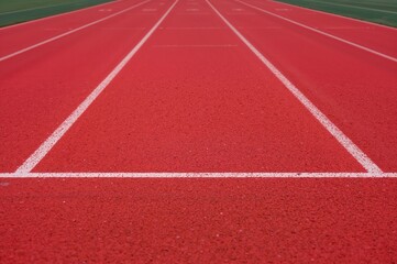 Detailed view of the crimson athletics track lanes