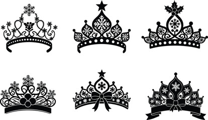 Winter crown illustration, holiday tiara design, festive snowflake crown, Christmas holly headpiece, decorative royalty clipart, seasonal ornament vector art © Santo's World