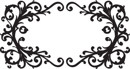 Abstract vector floral design elements featuring ornate black vintage flower and leaf silhouette scroll borders