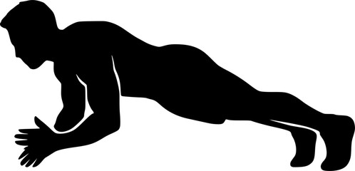 Minimal black and white vector silhouette of push-up with claps, dynamic fitness design capturing strength, motion and explosive energy for creative workout projects