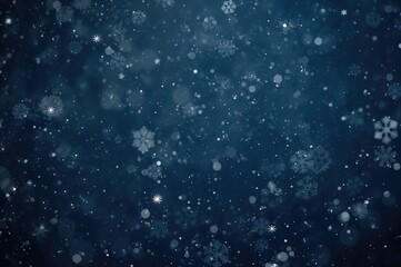 Festive backdrop with gentle snowflakes and stars against a deep blue evening sky. Elegant silver snowflake design for winter season.