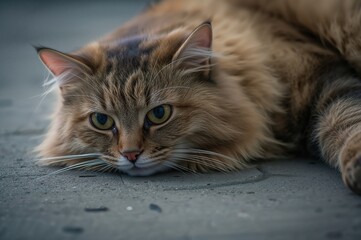 Cat resting on the ground