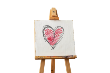 A vibrant heart drawing on an easel embraces creativity and love in a serene studio setting isolated on transparent background