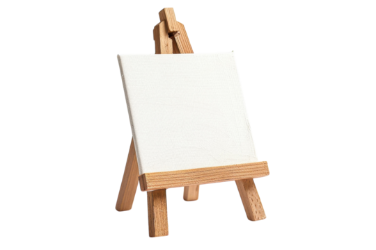 A blank canvas poised on a wooden easel to inspire creativity and artistic exploration in a serene workspace environment isolated on transparent background